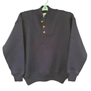 Vintage‎ Emporium-Capwell Size Large 100% Wool Sweater Leather Buttons Navy